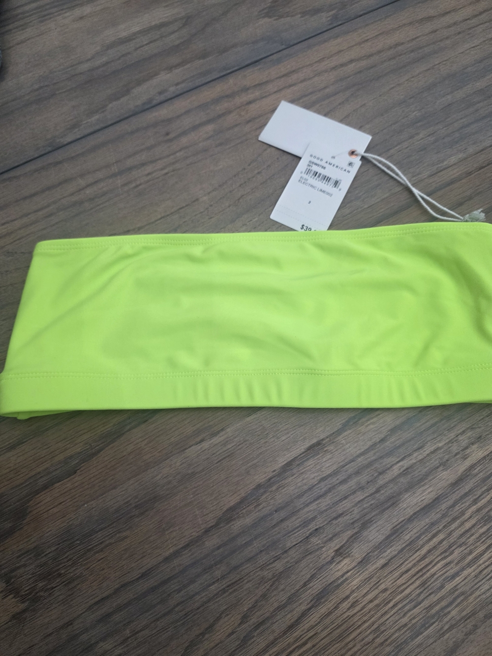 Good American Neon Lime Unlined Bandeau Swim Top Sz 2 Nwt